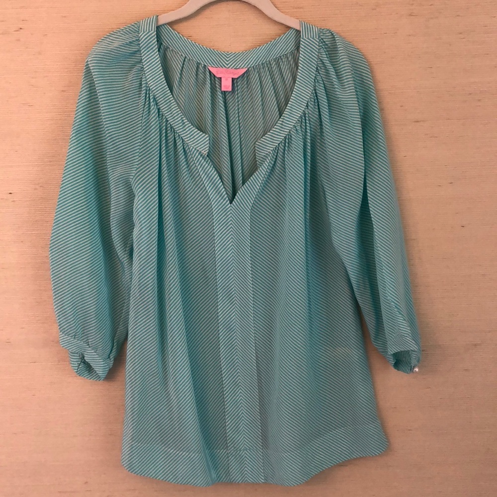 Lilly Pulitzer aqua striped blouse
